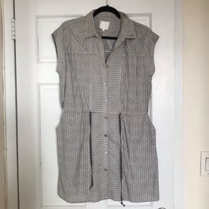 Rare Unique Quinn button down drawstring striped shirt dress short cap sleeve
